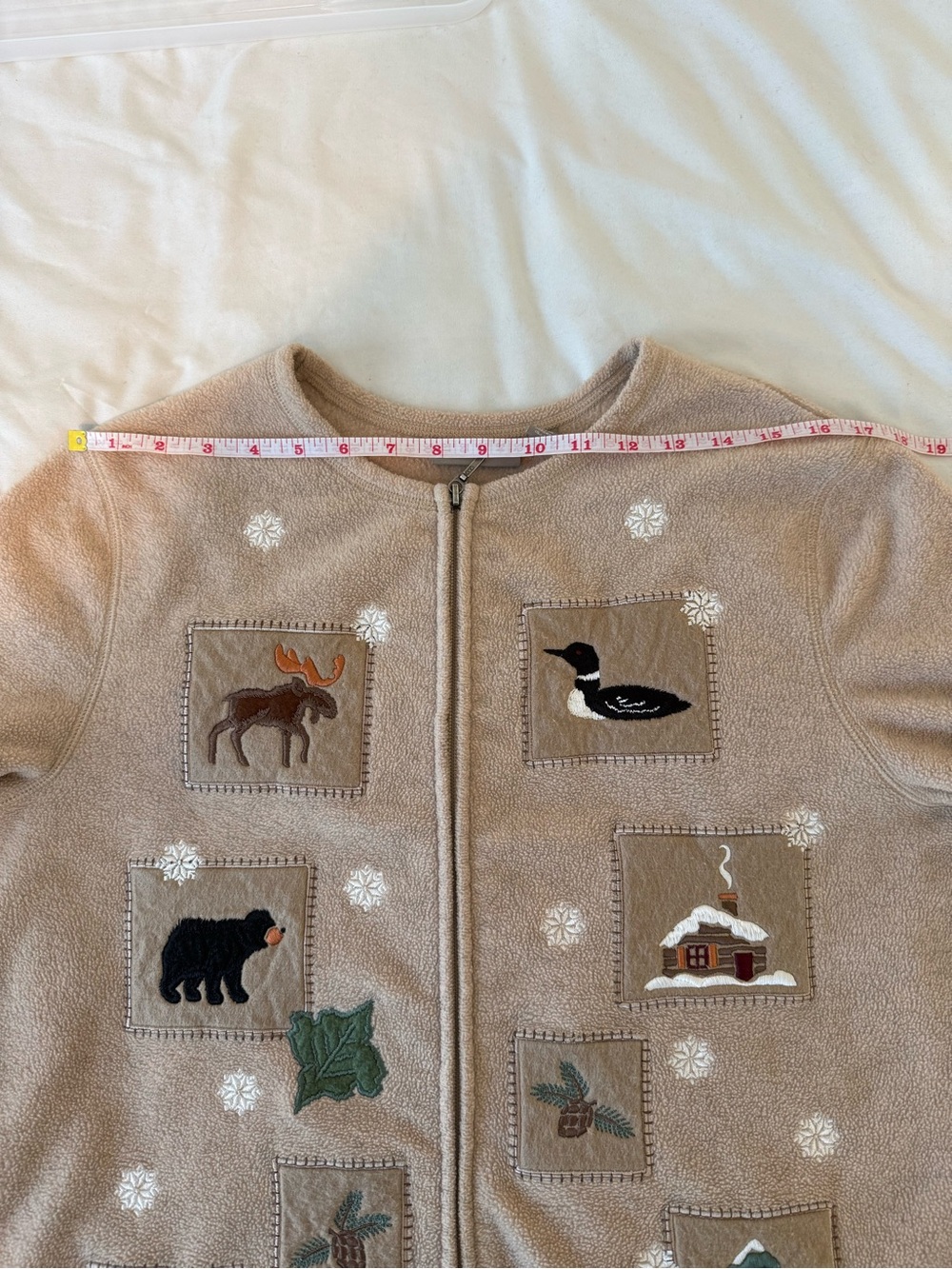 croft & barrow Womens Large Tan Zip-Front Fleece Jacket Embroidered Mountain VTG - Picture 12 of 15